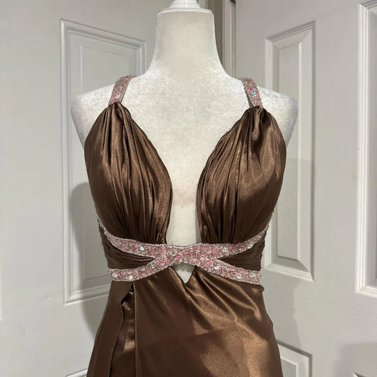 Elegant Long Satin V Neck Ball Gown Evening Dress Party Dress simple gentle atmospheric and unique desi Bring summer colors to enhance whiteness