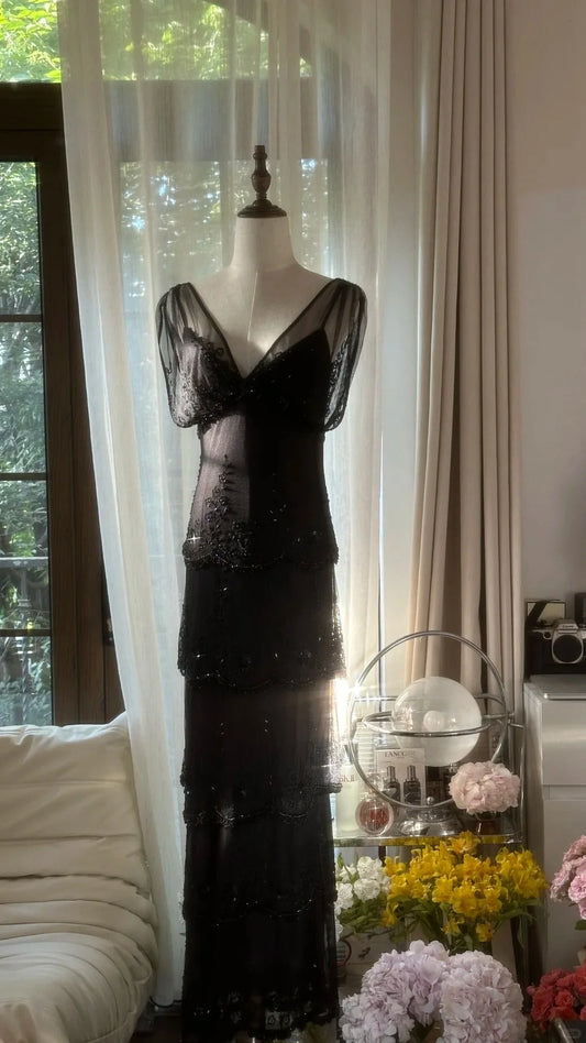 Elegant Long Tiered Chiffon Ball Gown Evening Gown Party Dress simple gentle atmospheric and unique desi Bring summer colors to enhance whiteness