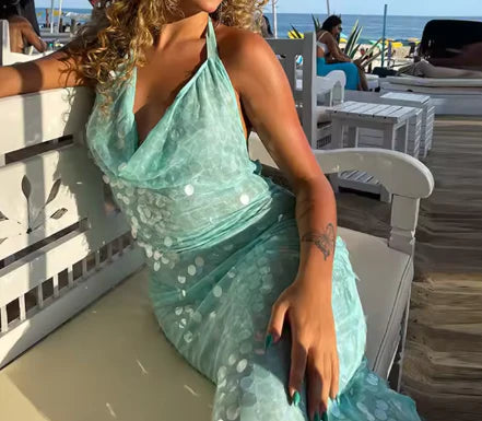 Elegant Mermaid Halter Light Green Sequin Long Prom Dresses Party Dress 21st Birthday Outfits Graduation Dresses