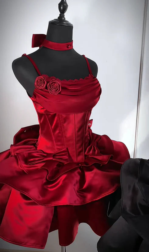 Elegant Red Spaghetti Straps Layered Short Birthday Party Dress 8th Grade Homecoming Dress simple gentle atmospheric and unique desi Bring summer colors to enhance whiteness