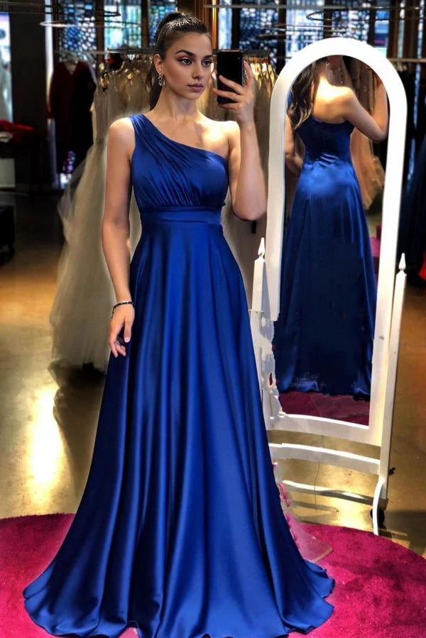 Elegant Royal Blue One Shoulder Prom Dress Long Simple gentle atmospheric and unique design