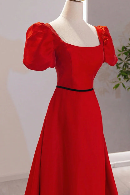 Elegant Satin Long Prom Dress Simple A-Line Red Evening Party Dress simple gentle atmospheric and unique desi Bring summer colors to enhance white