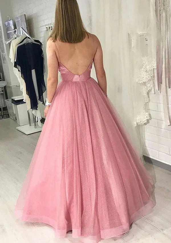 Elegant Sparkling Tulle Prom Ball Gown with Pleated Skirt Simple gentle atmospheric and unique design  ﻿