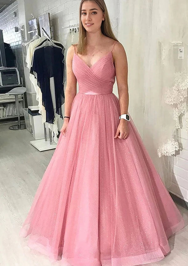 Elegant Sparkling Tulle Prom Ball Gown with Pleated Skirt Simple gentle atmospheric and unique design  ﻿