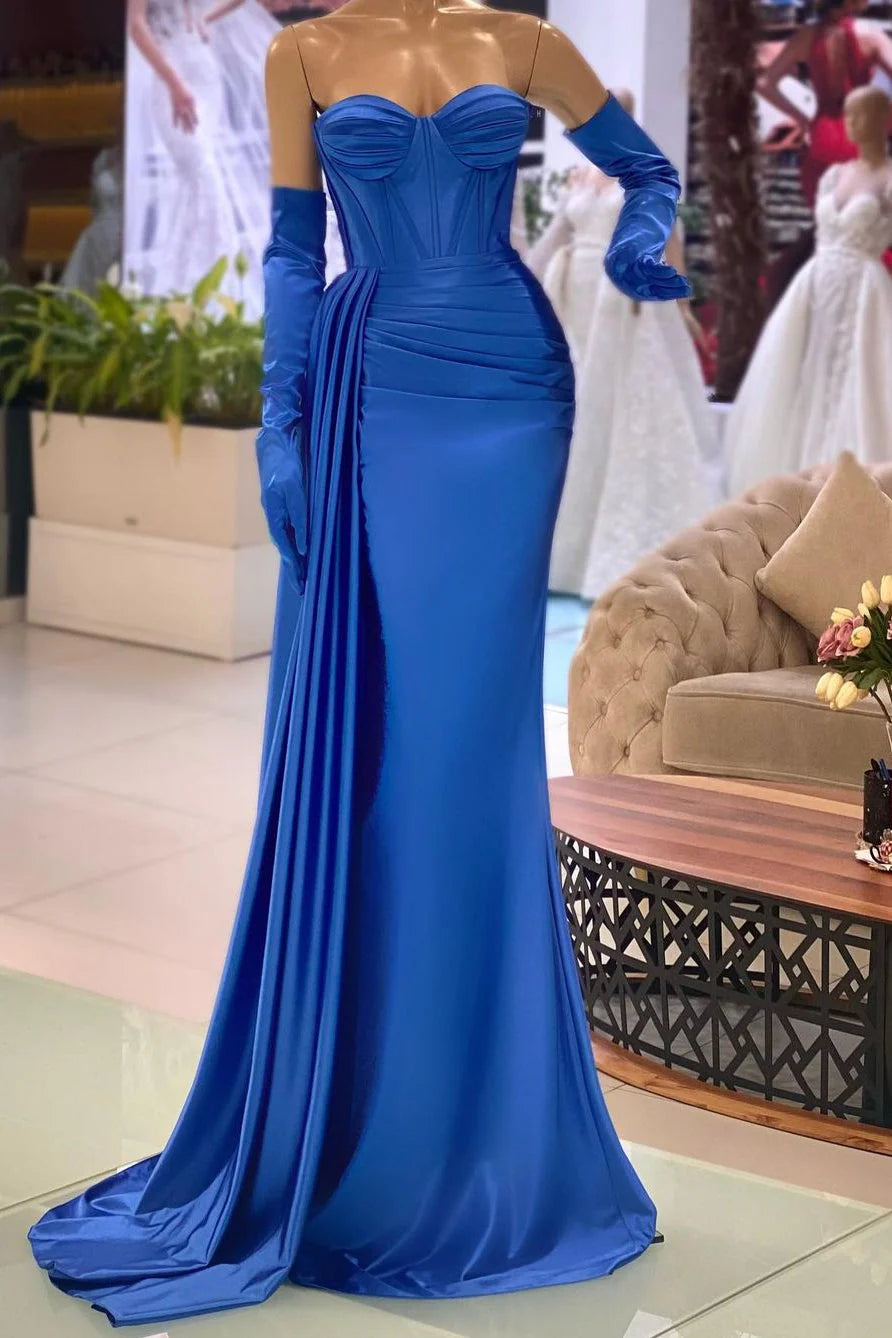 Elegant Sweetheart Simple Blue Long Mermaid Prom Dress With Gloves simple gentle atmospheric and unique desi Bring summer colors to enhance whiteness