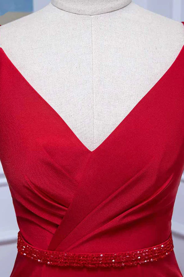 Elegant V-Neck Burgundy Prom Dresses Spaghetti Straps with Beadings Sash Simple gentle atmospheric and unique design