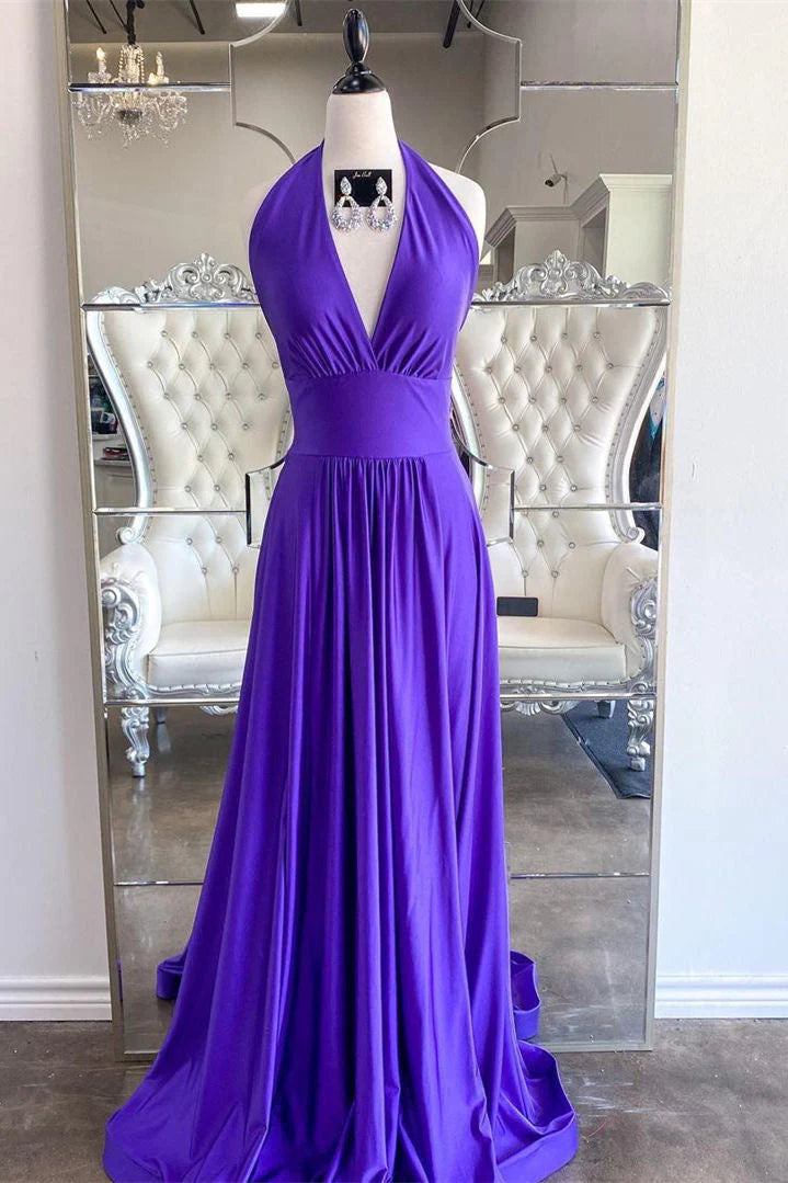 Elegant V Neck Purple Long Prom Dress Formal Dinner Dresses simple gentle atmospheric and unique desi Bring summer colors to enhance whiteness