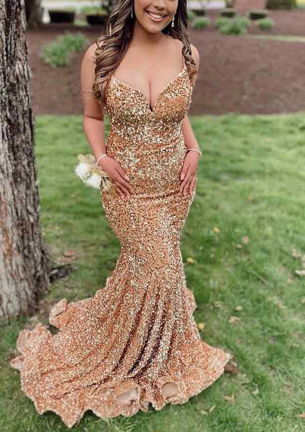 Elegant Velvet Sequined Trumpet/Mermaid V-Neck Sleeveless Court Train Prom Dress/Evening Dress Simple gentle atmospheric and unique design