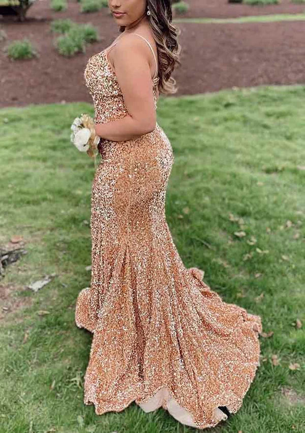 Elegant Velvet Sequined Trumpet/Mermaid V-Neck Sleeveless Court Train Prom Dress/Evening Dress Simple gentle atmospheric and unique design