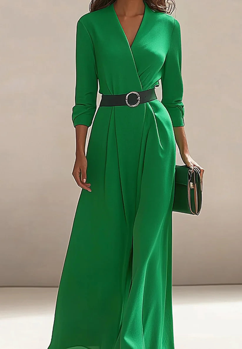 Elegant Work V-Neck Dress Long-Sleeve Green Casual A-Line Cocktail Dress simple gentle atmospheric and unique desi Bring summer colors to enhance whiteness
