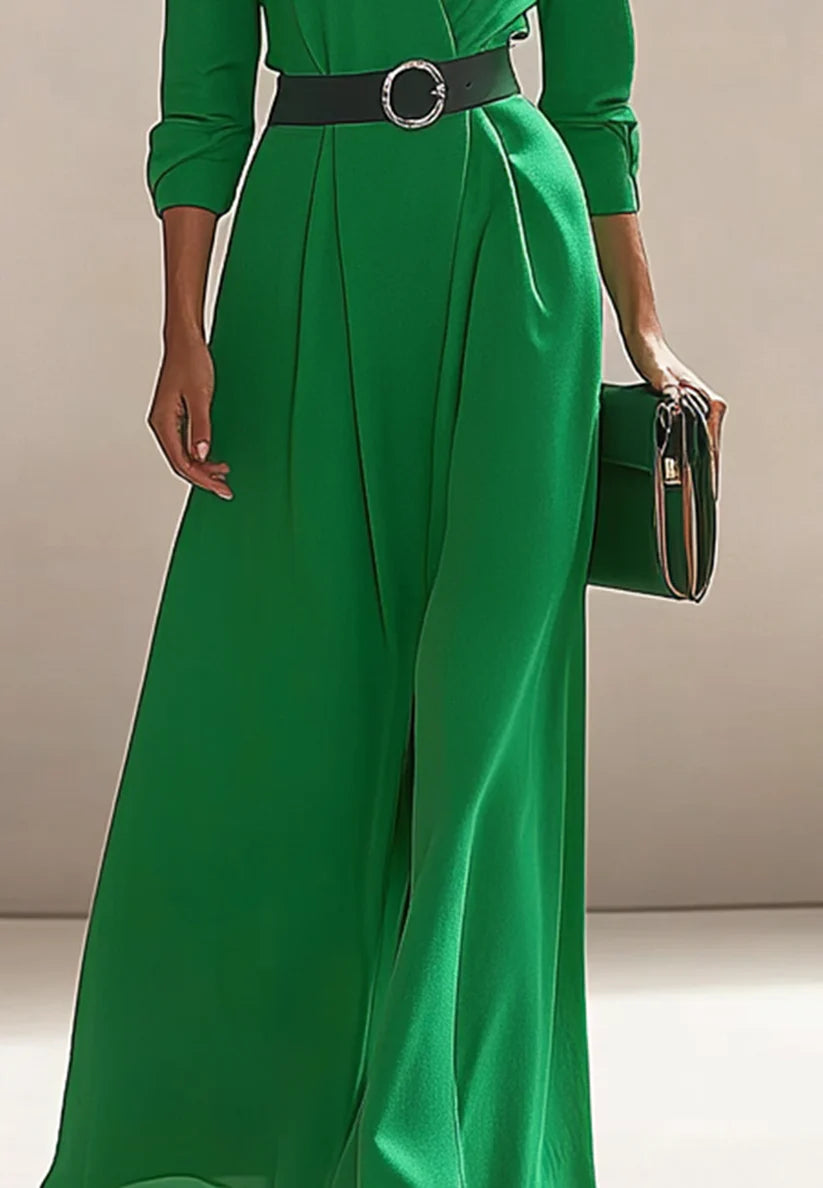 Elegant Work V-Neck Dress Long-Sleeve Green Casual A-Line Cocktail Dress simple gentle atmospheric and unique desi Bring summer colors to enhance whiteness