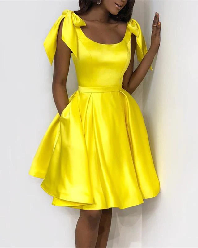 Elegant Yellow Satin Homecoming Dresses Blue Black 8th Grade Prom Dress Wedding Party Dress simple gentle atmospheric and unique desi Bring summer colors to enhance whiteness