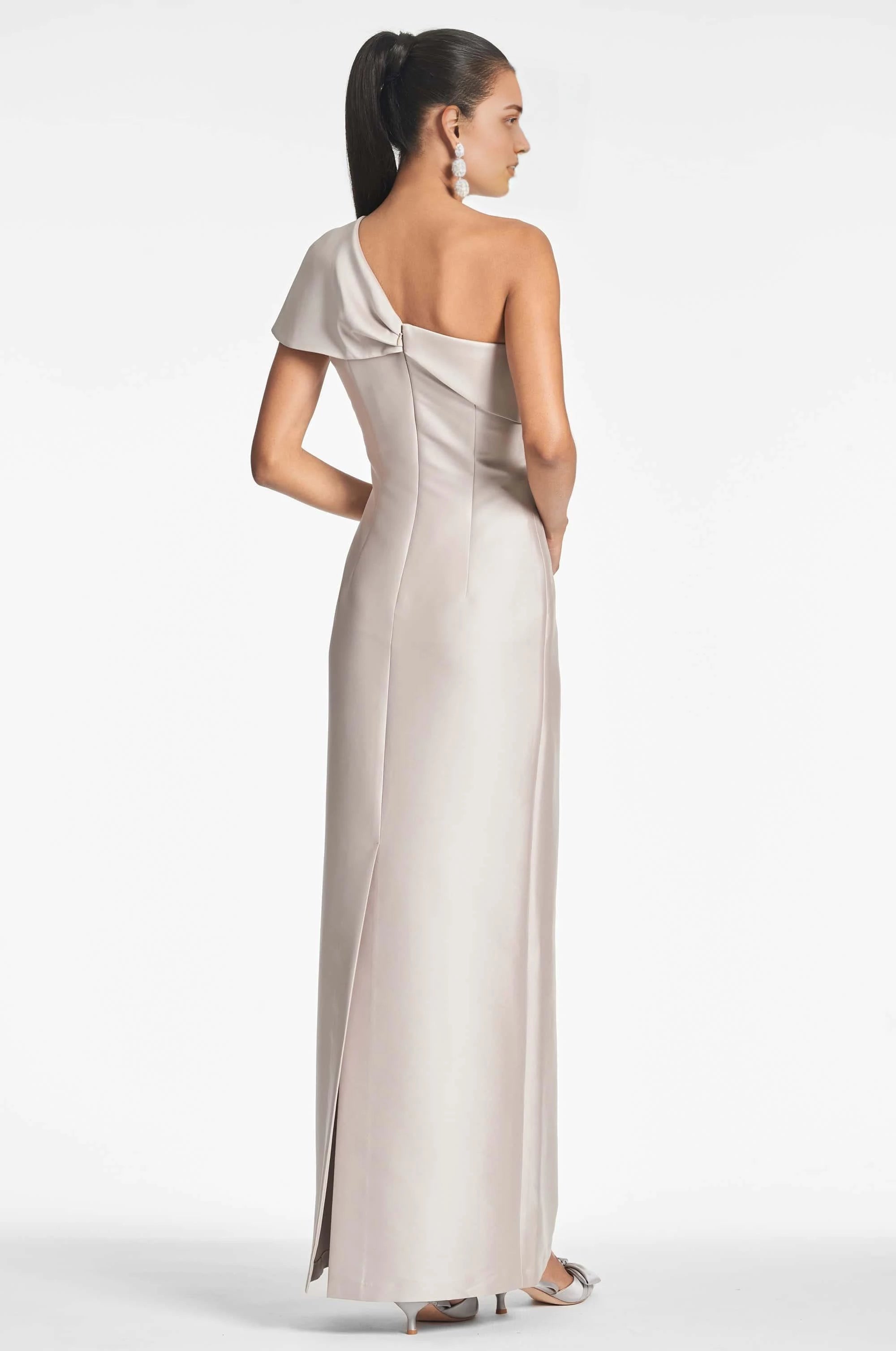 Embellished Bow Sheath One Shoulder Sleeveless Zipper Back High Slit Floor Length For Adults Evening Dress