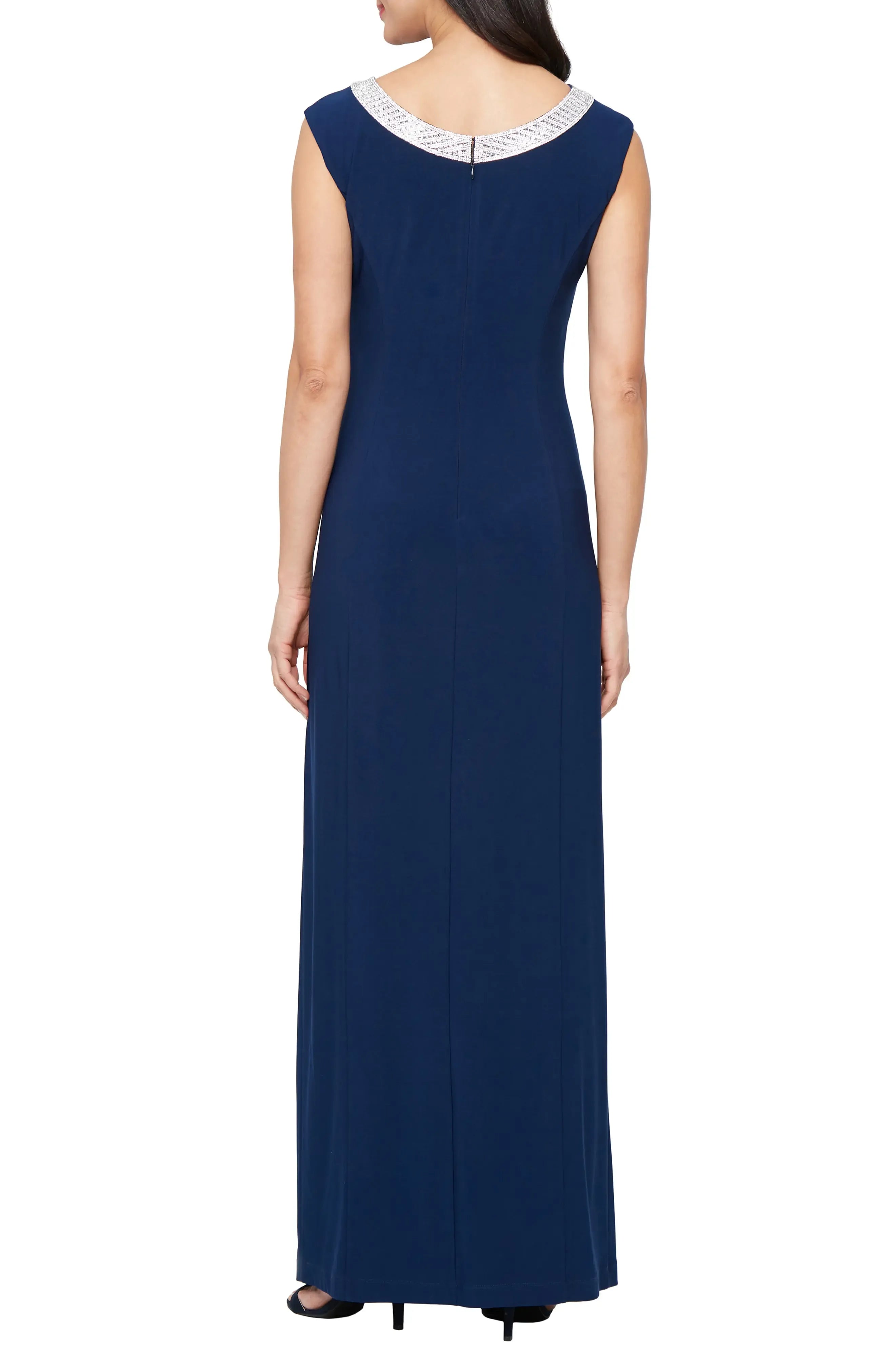Embellished Sheath Crew Neck Sleeveless Zipper Back Floor Length For Ladies Evening Dress ﻿