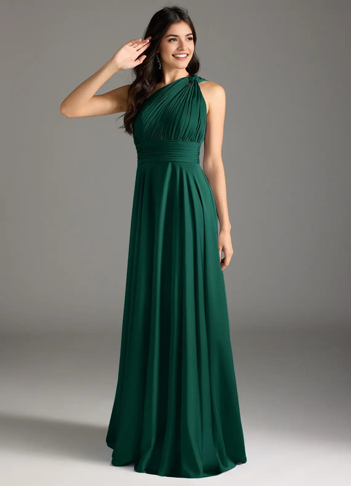 Emerald Green One-Shoulder Pleated Maxi Dress Emerald A-Line One Shoulder Stretch Satin Dress Bridesmaid Dresses