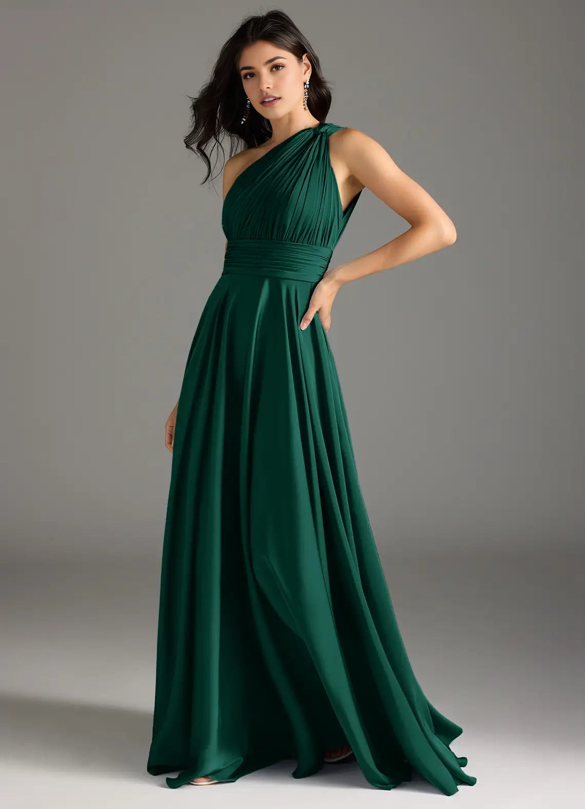 Emerald Green One-Shoulder Pleated Maxi Dress Emerald A-Line One Shoulder Stretch Satin Dress Bridesmaid Dresses