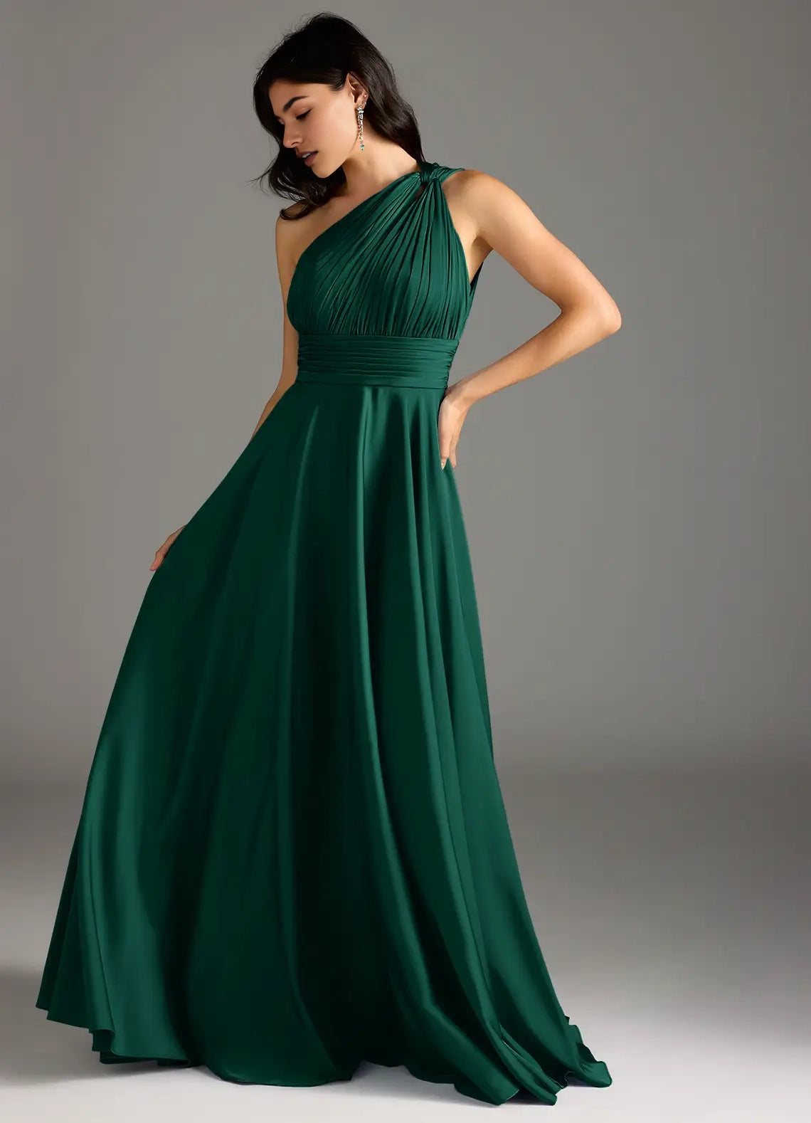 Emerald Green One-Shoulder Pleated Maxi Dress Emerald A-Line One Shoulder Stretch Satin Dress Bridesmaid Dresses
