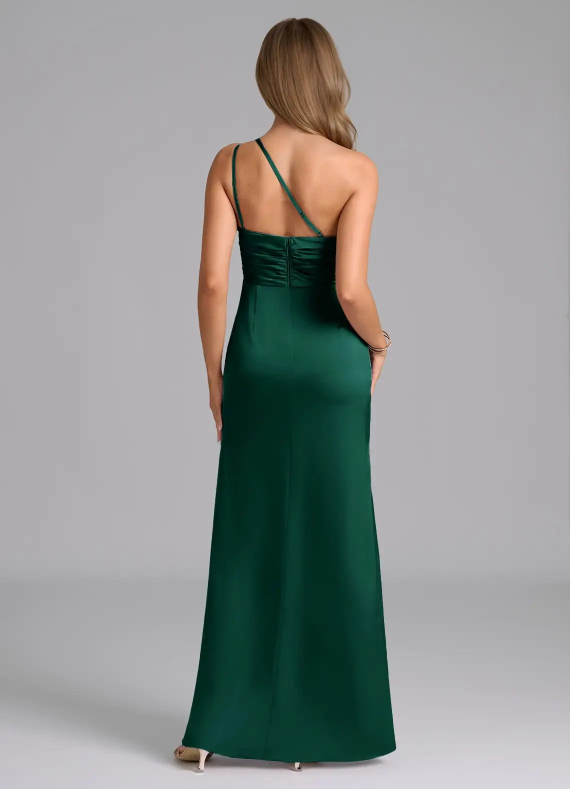 Emerald Green One-Shoulder Satin Maxi Dress with Side Slit Emerald Mermaid One Shoulder Stretch Satin Dress Bridesmaid Dresses