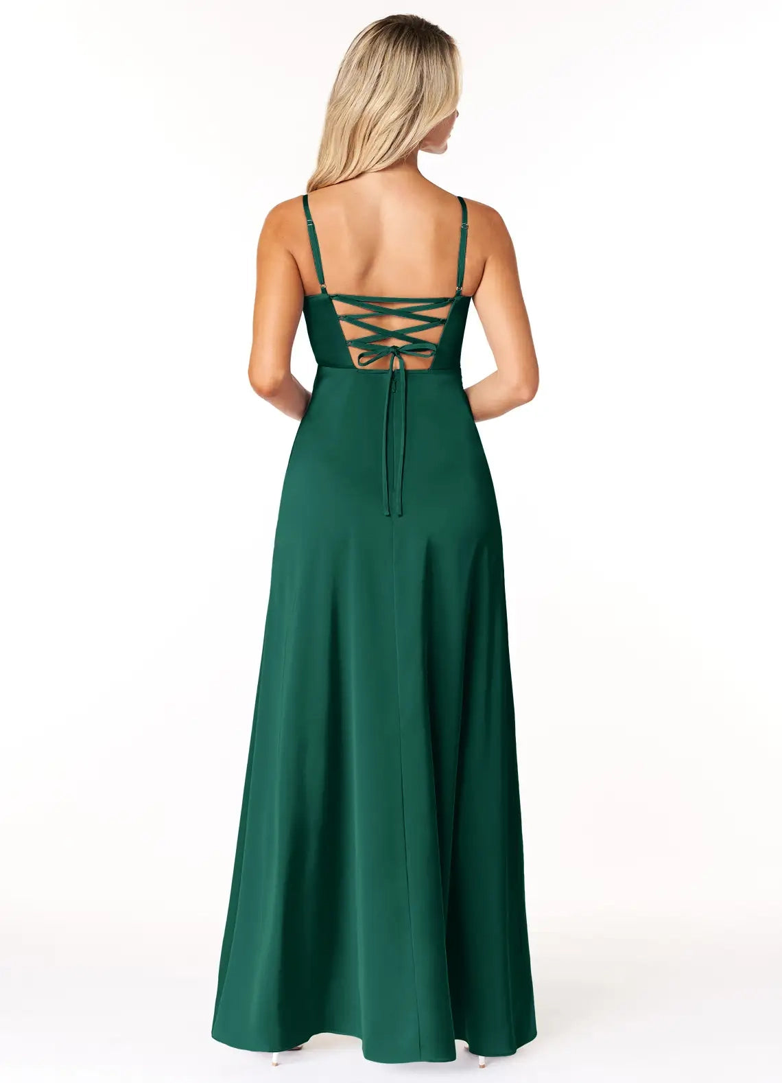 Emerald Green Satin Spaghetti Strap Evening Gown with Lace-Up Back A-Line Corset Stretch Satin Dress Bridesmaid Dresses