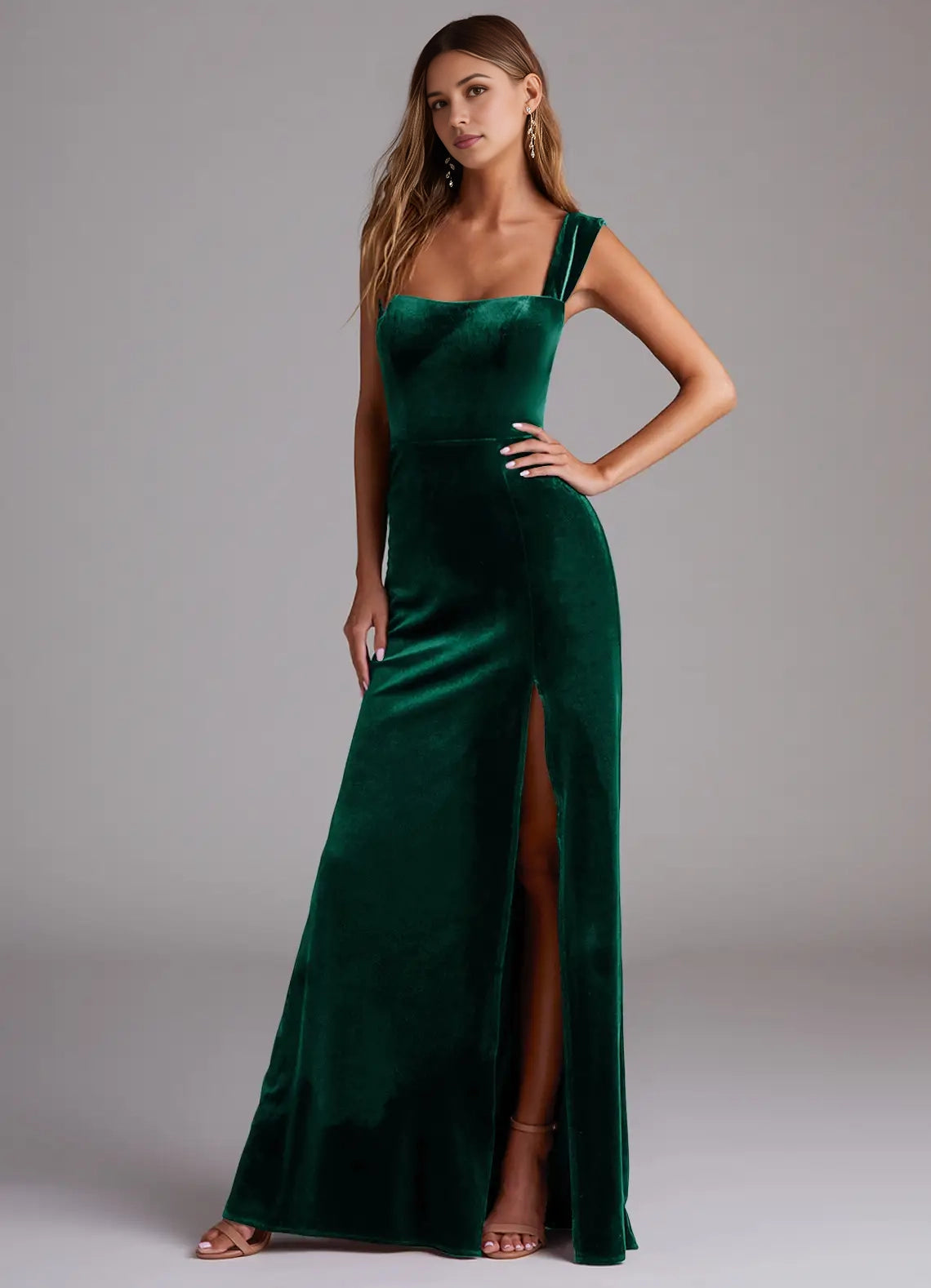Emerald Green Velvet Square Back Maxi Dress Emerald Sheath Off the Shoulder Velvet Convertible Dress Bridesmaid Dresses