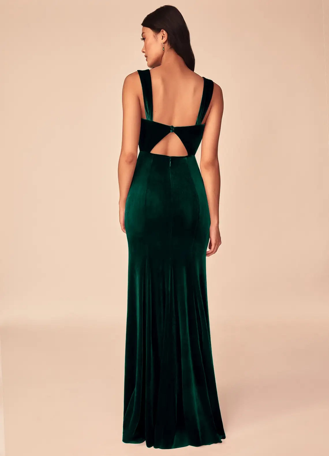 Emerald Green Velvet Sweetheart Neck Maxi Dress with Open Back Emerald Mermaid V-Neck Keyhole Back Velvet Dress Bridesmaid Dresses
