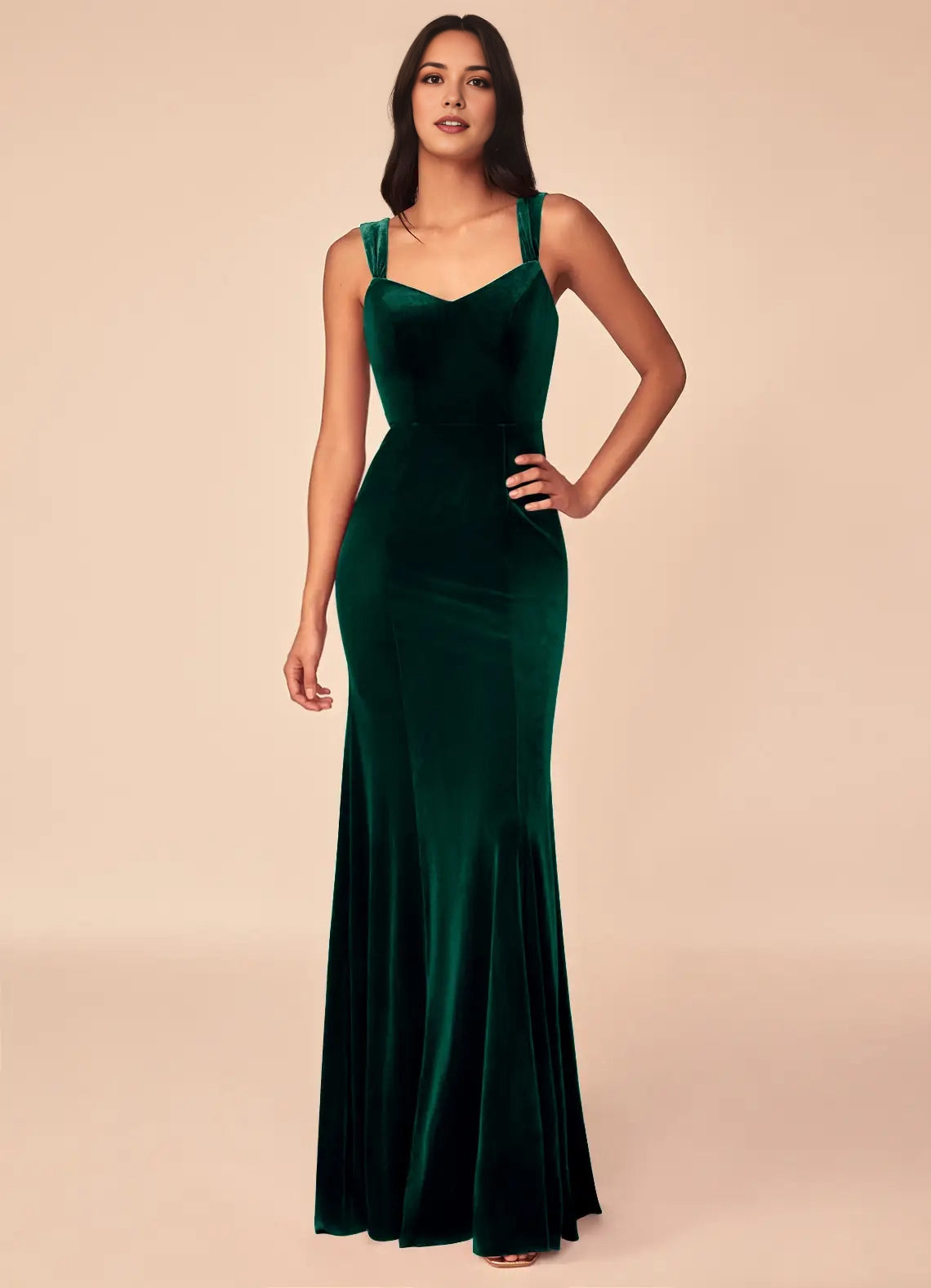 Emerald Green Velvet Sweetheart Neck Maxi Dress with Open Back Emerald Mermaid V-Neck Keyhole Back Velvet Dress Bridesmaid Dresses
