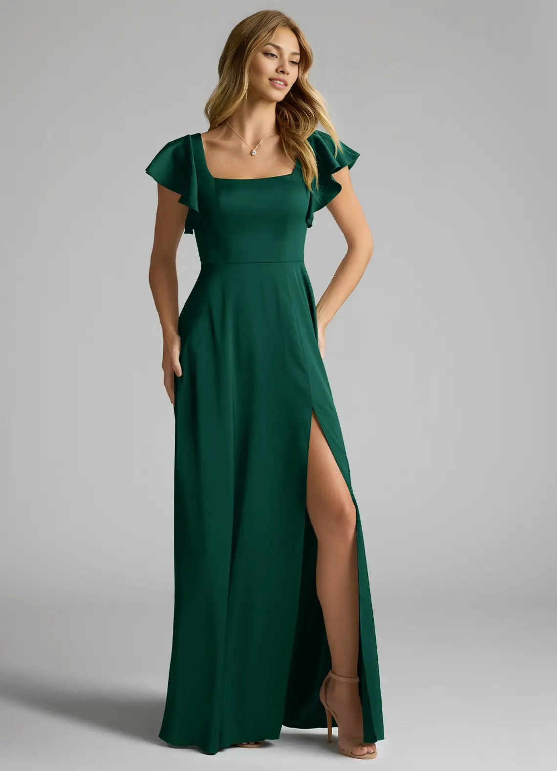 Emerald A-Line Bow Stretch Satin Dress simple gentle atmospheric and unique desi Bring summer colors to enhance white ﻿
