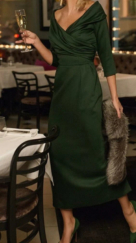 Emerald Green Mermaid Long Sleeves Satin Long Mother Of Bride Dress Evening Dress simple gentle atmospheric and unique desi Bring summer colors to enhance whiteness