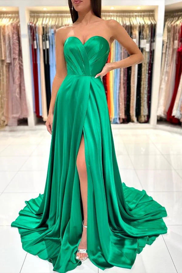 Emerald Green Prom Dress Sweetheart Long With Slit Simple gentle atmospheric and unique design Simple gentle atmospheric and unique design