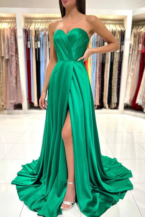 Emerald Green Prom Dress Sweetheart Long With Slit Simple gentle atmospheric and unique design Simple gentle atmospheric and unique design