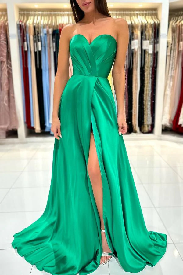 Emerald Green Prom Dress Sweetheart Long With Slit Simple gentle atmospheric and unique design Simple gentle atmospheric and unique design