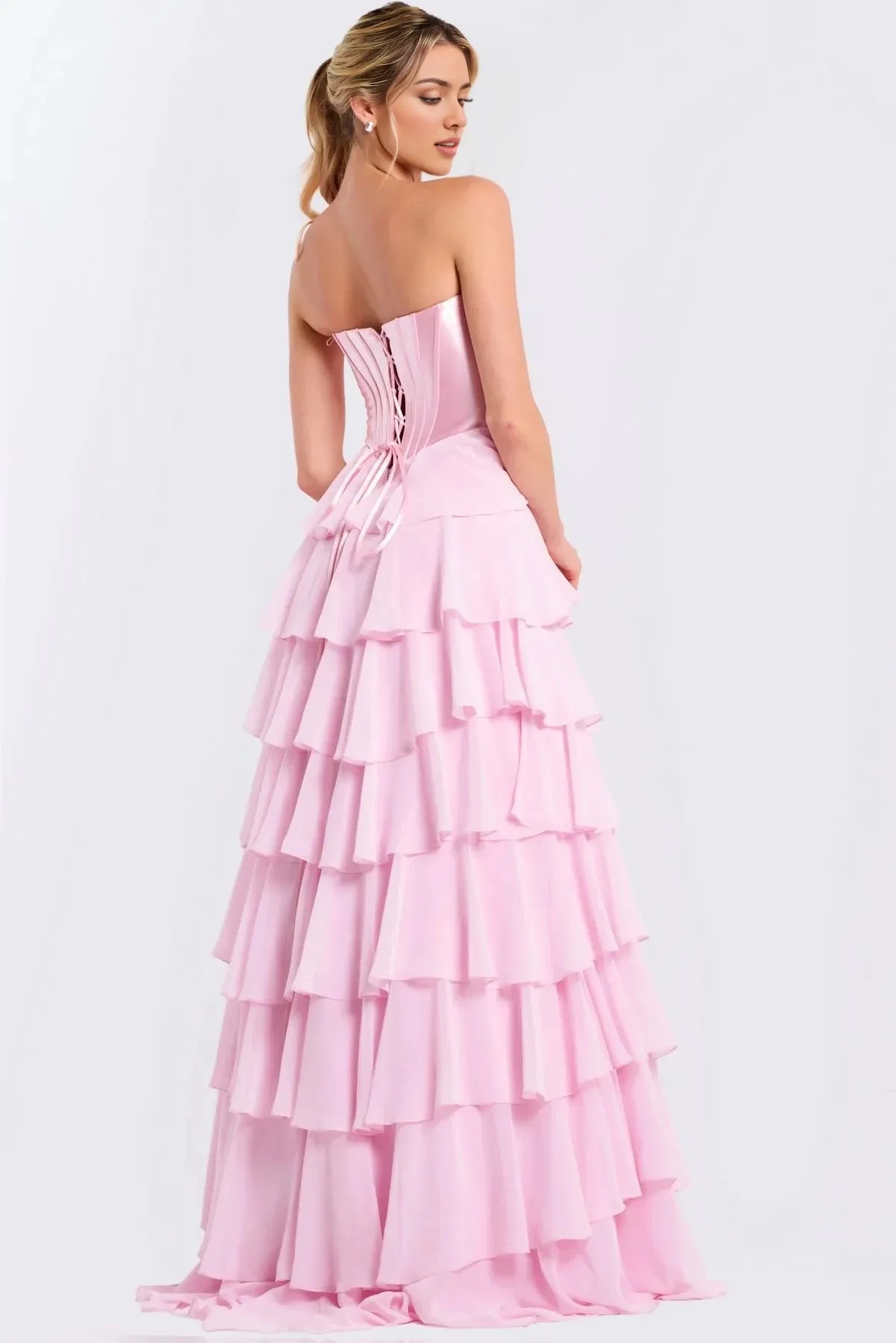 Enchanting A-Line Strapless Sleeveless Lace-Up-Back Floor-Length Prom Dress