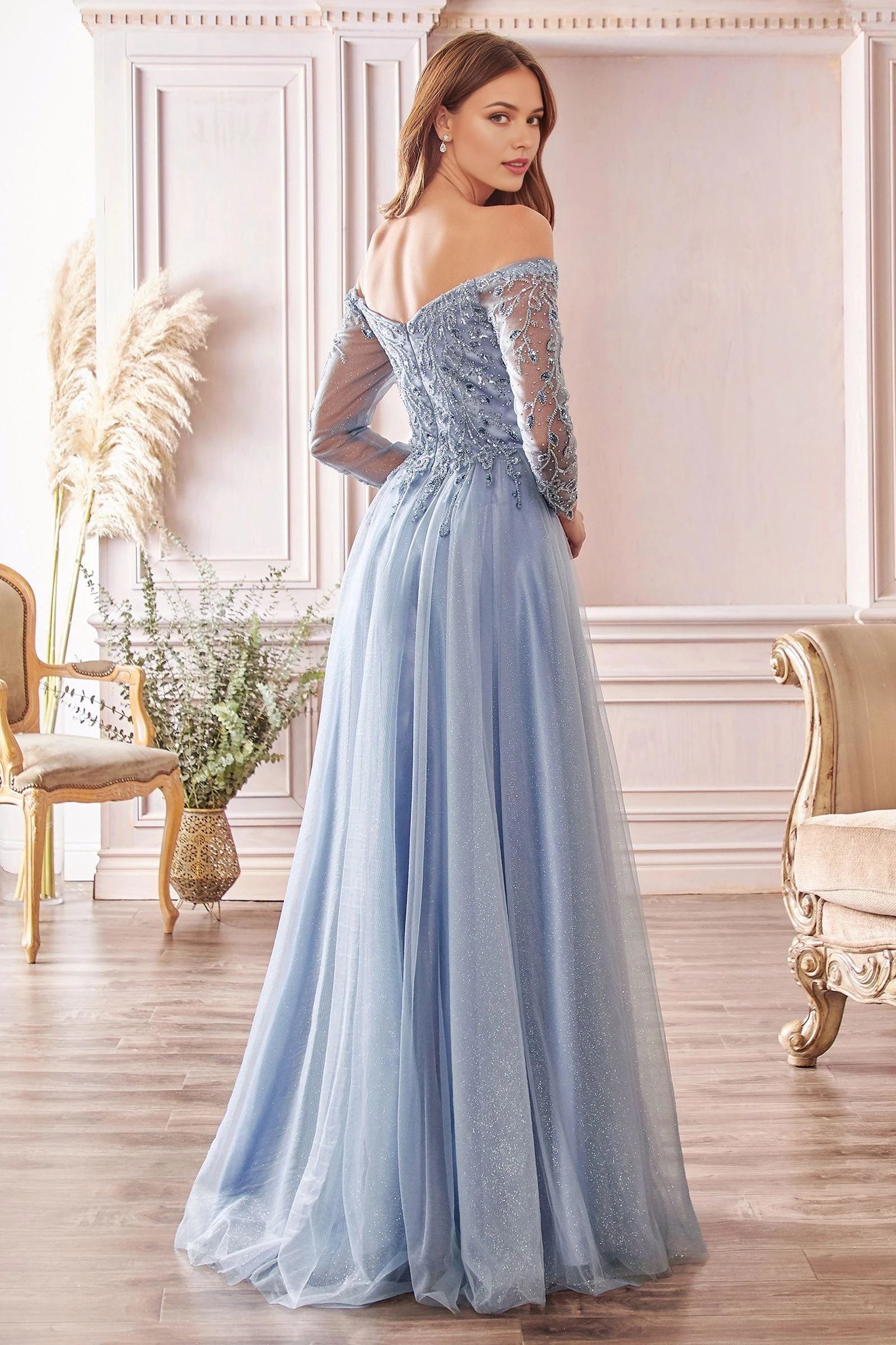 Enchanting A-Line Sweetheart Off Shoulder Open Back Floor Length Prom Dress
