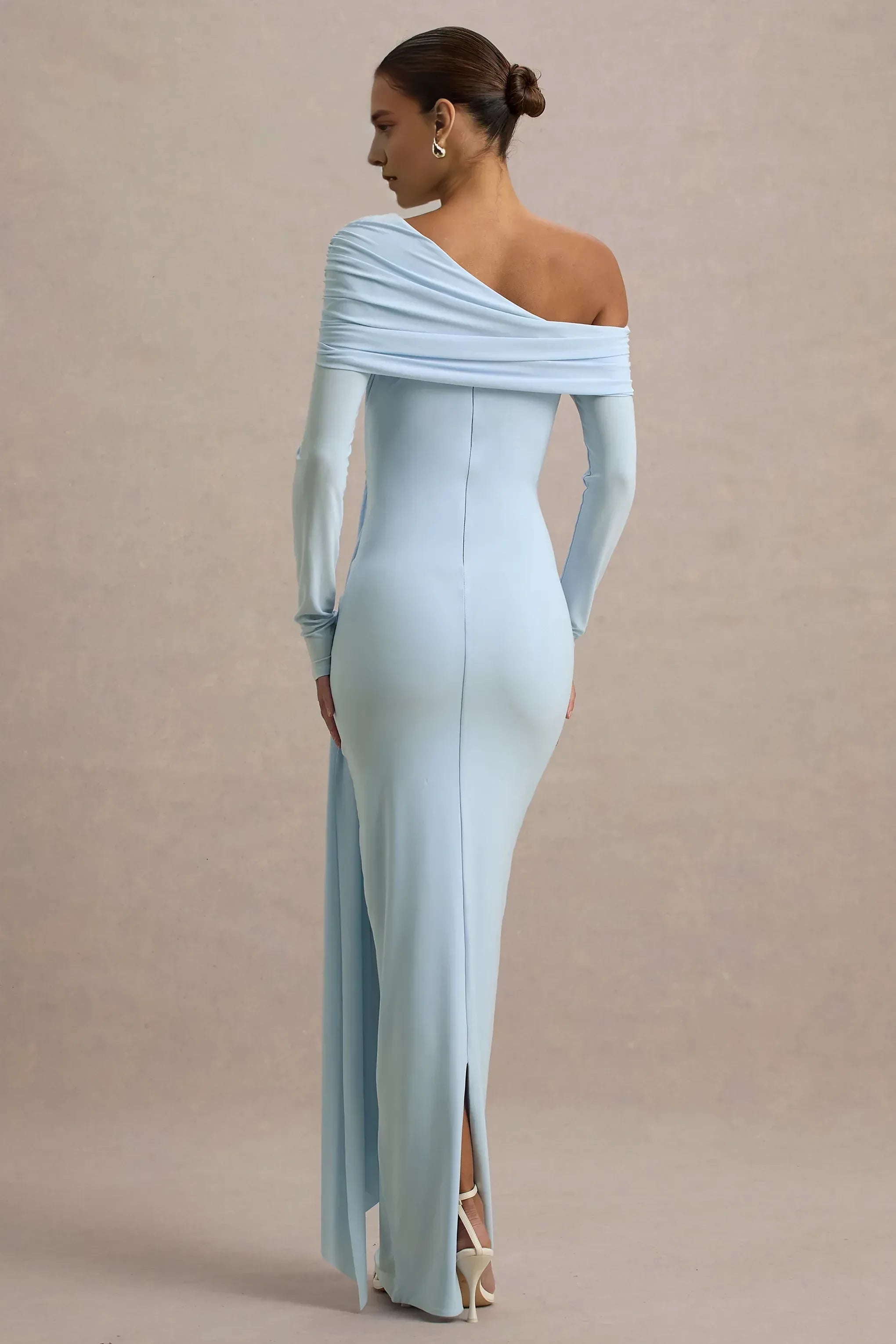 Enchanting Mermaid One Shoulder Long Sleeve Ruched Drape Floor Length Prom Dress