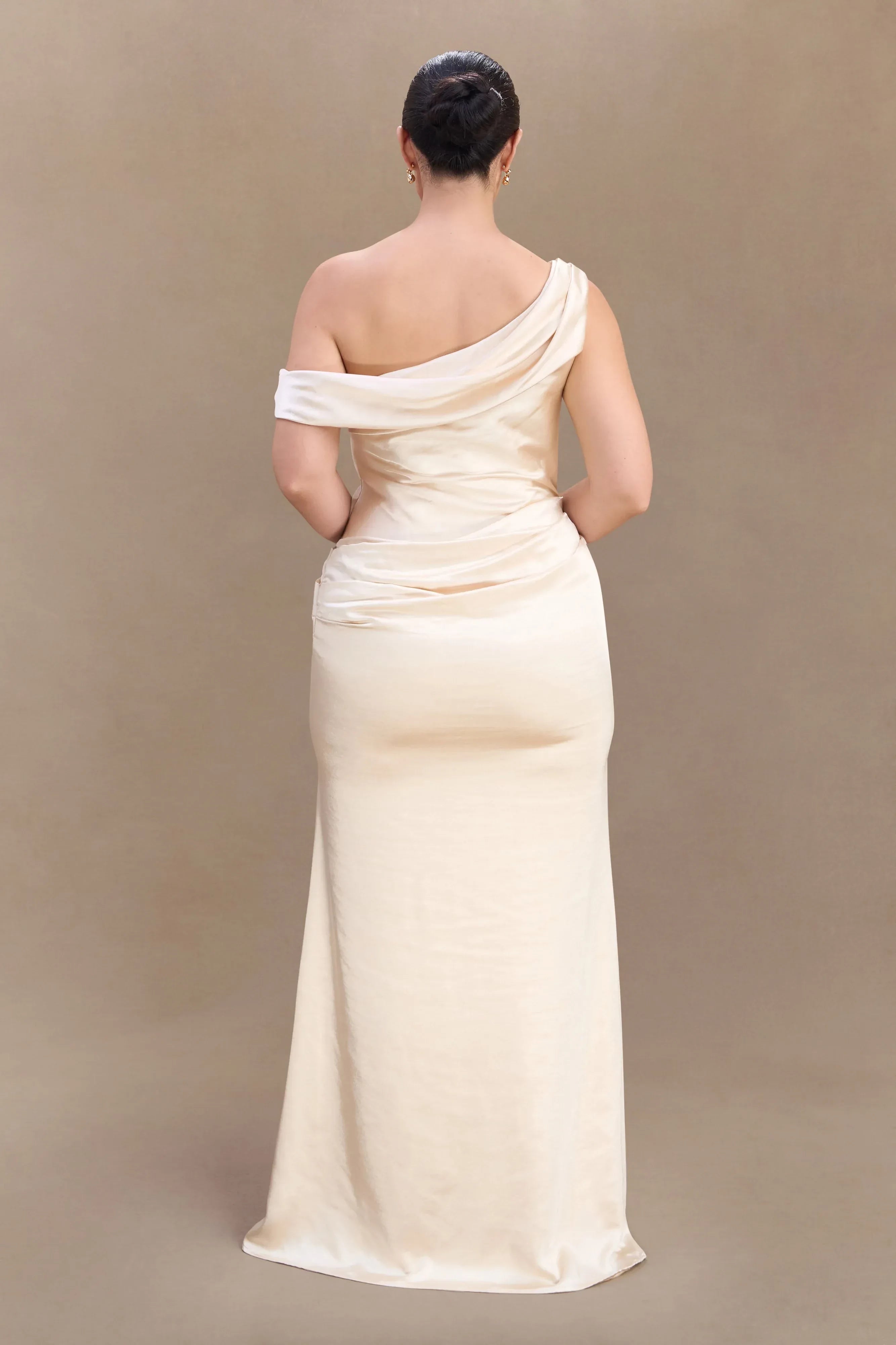 Enchanting Plus Size Sheath One Shoulder Sleeveless Draped Back Floor Length Prom Dress