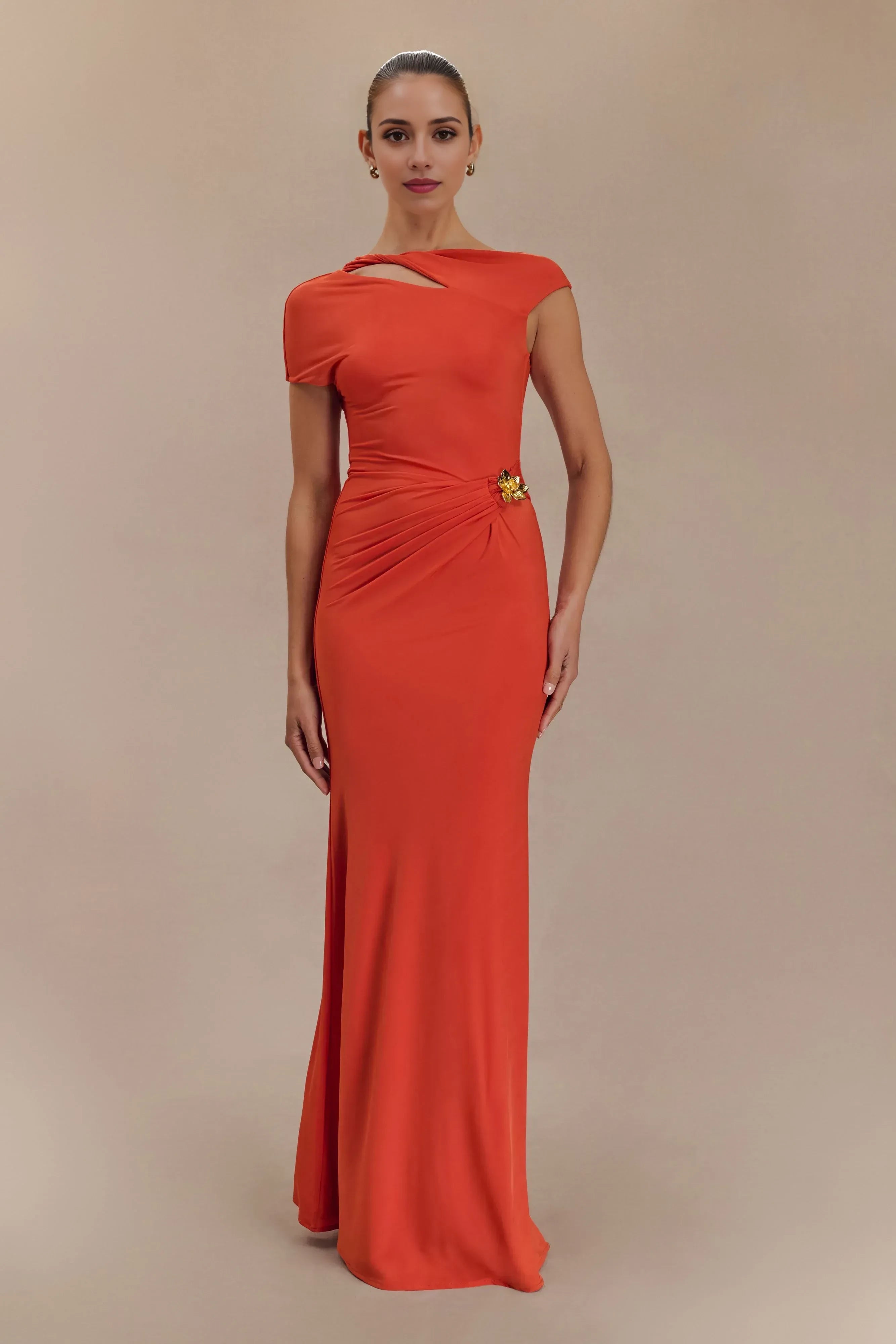 Enchanting Sheath Asymmetric Neck Short Sleeve Open Back Floor Length Prom Dress