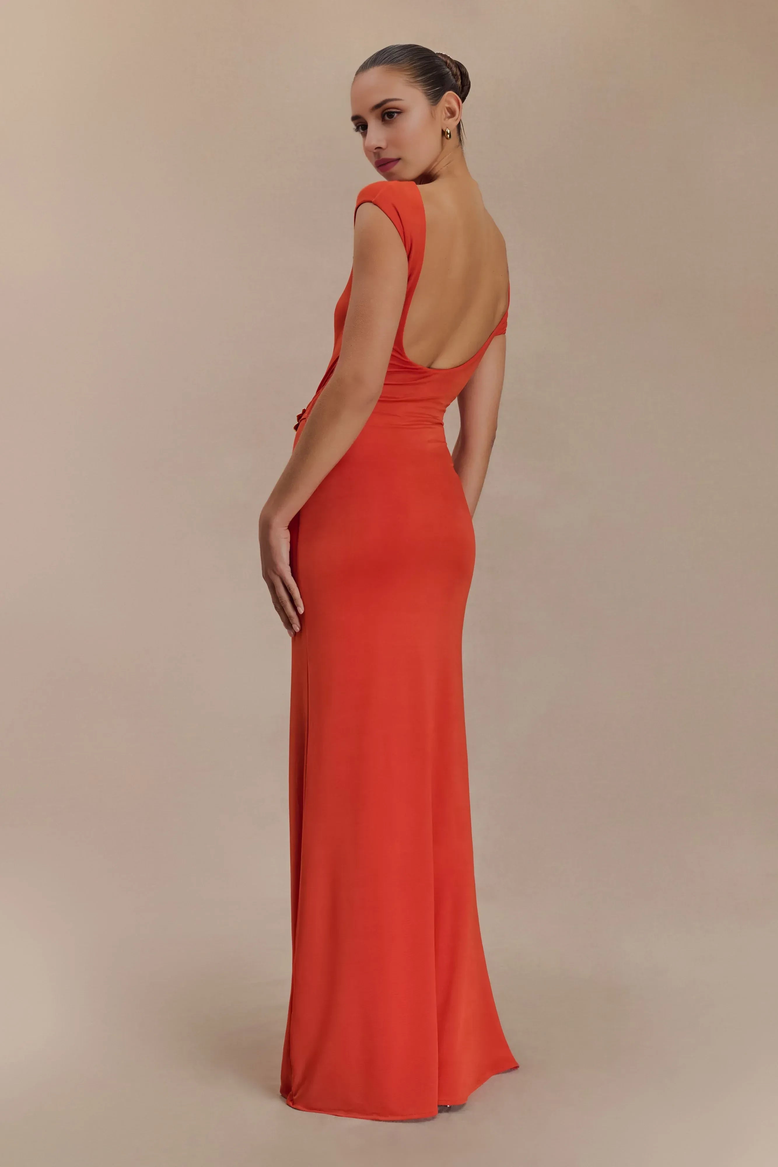 Enchanting Sheath Asymmetric Neck Short Sleeve Open Back Floor Length Prom Dress