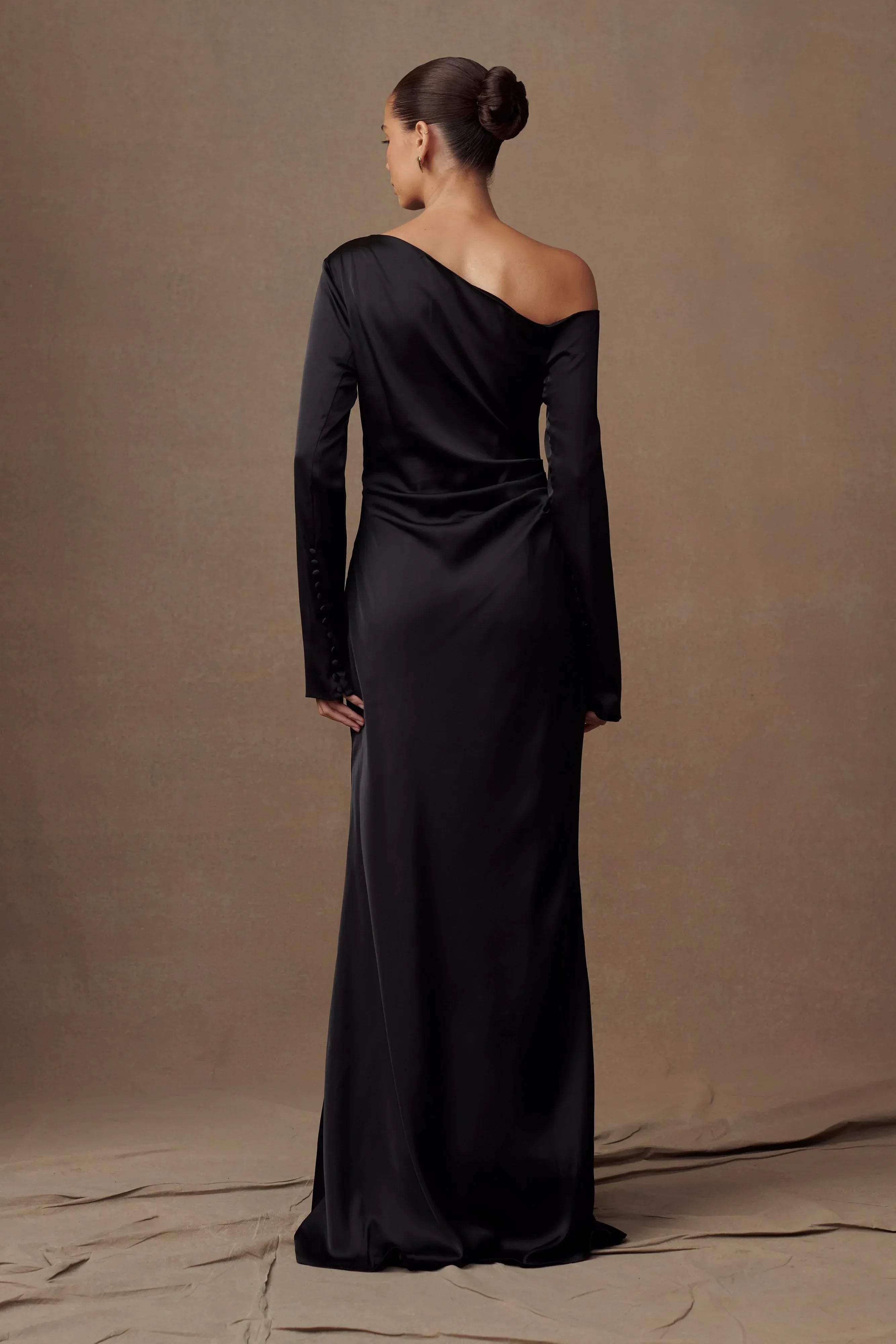 Enchanting Sheath One Shoulder Long Sleeve Ruched Back Floor Length Prom Dress