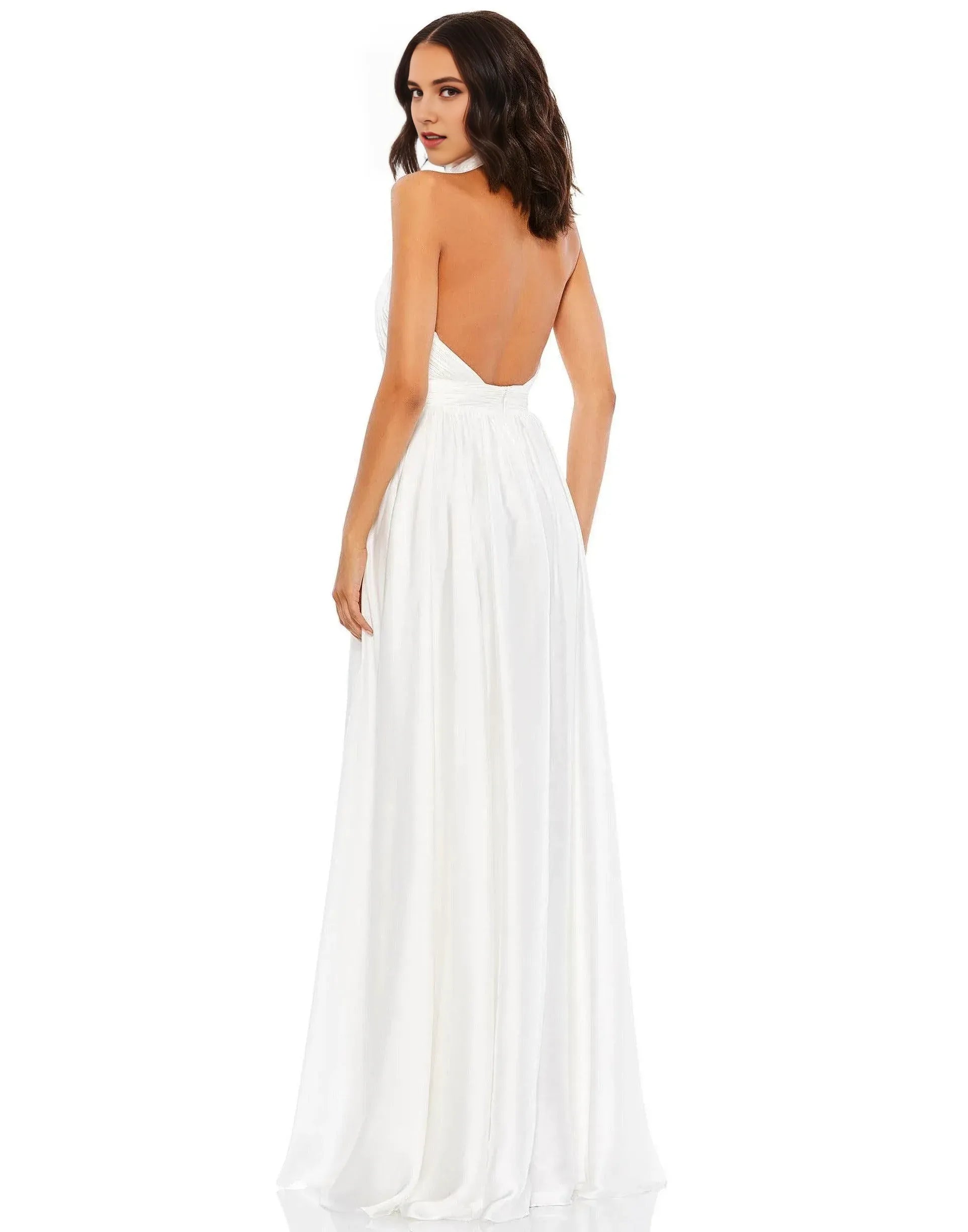 Ethereal A-Line Halter-Neck Sleeveless Open Back Floor Length Prom Dress