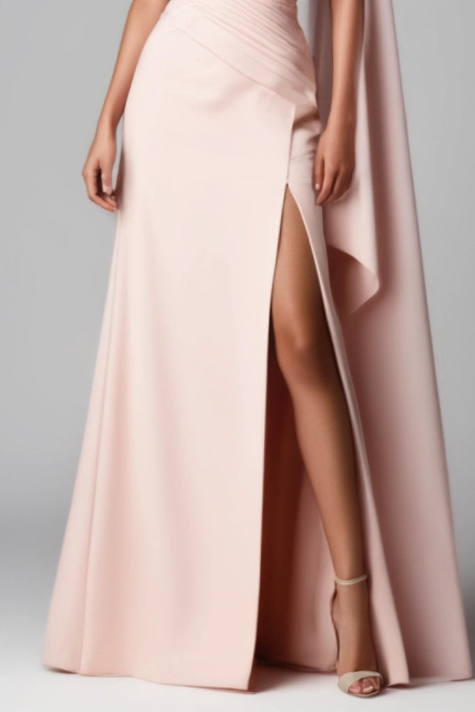 Evening Dress Pink One Shoulder Cape Slit Floor-Length Dress simple gentle atmospheric and unique desi Bring summer colors to enhance whiteness