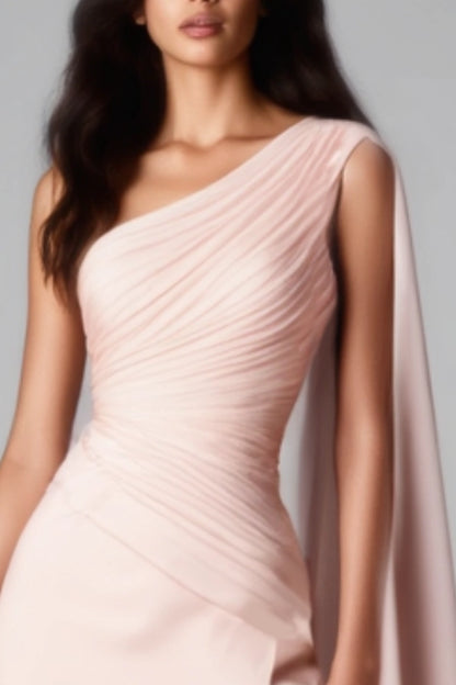Evening Dress Pink One Shoulder Cape Slit Floor-Length Dress simple gentle atmospheric and unique desi Bring summer colors to enhance whiteness