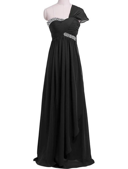 Evening Gown Beautiful Back Dress Wedding Guest Formal Evening Floor Length Short Sleeve One Shoulder Chiffon with Pleats Sequin simple gentle atmospheric and unique desi Bring summer colors to enhance whiteness