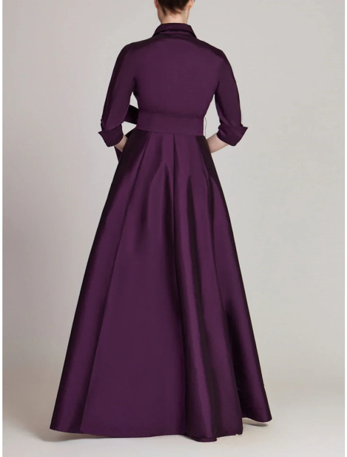 Evening Gown Champagne Gold Minimalist Black Red Green Dress Dress Formal Fall Floor Length Half Sleeve Shirt Collar with Bow(s) Pleats simple gentle atmospheric and unique desi Bring summer colors to enhance whiteness