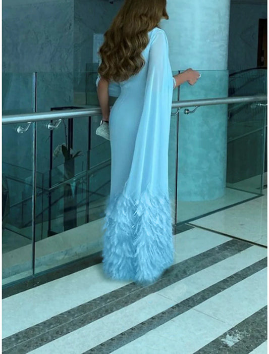 Evening Gown Elegant Dress Formal Fall Sweep / Brush Train Sleeveless Cowl Neck Chiffon with Feather Ruched Slit simple gentle atmospheric and unique desi Bring summer colors to enhance whiteness