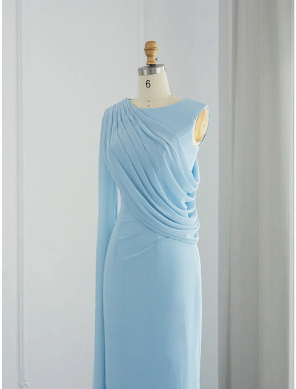 Evening Gown Elegant Dress Formal Fall Sweep / Brush Train Sleeveless Cowl Neck Chiffon with Feather Ruched Slit simple gentle atmospheric and unique desi Bring summer colors to enhance whiteness