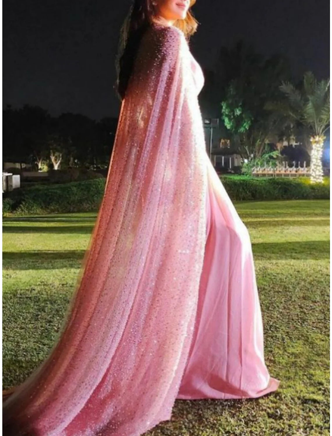 Evening Gown Elegant Dress Formal Sweep / Brush Train Long Sleeve V Neck Stretch Chiffon with Pleats Sequin simple gentle atmospheric and unique desi Bring summer colors to enhance whiteness