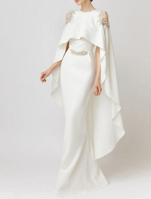 Evening Gown Elegant Dress Wedding Guest Floor Length 3/4 Length Sleeve Shirt Collar Pocket Taffeta with Pocket Strappy simple gentle atmospheric and unique desi Bring summer colors to enhance whiteness（副本）