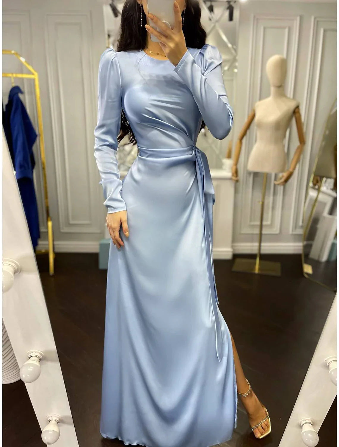 Evening Gown Elegant Dress Wedding Guest Fall Floor Length Long Sleeve High Neck Bridesmaid Dress Satin with Ruched simple gentle atmospheric and unique desi Bring summer colors to enhance whiteness