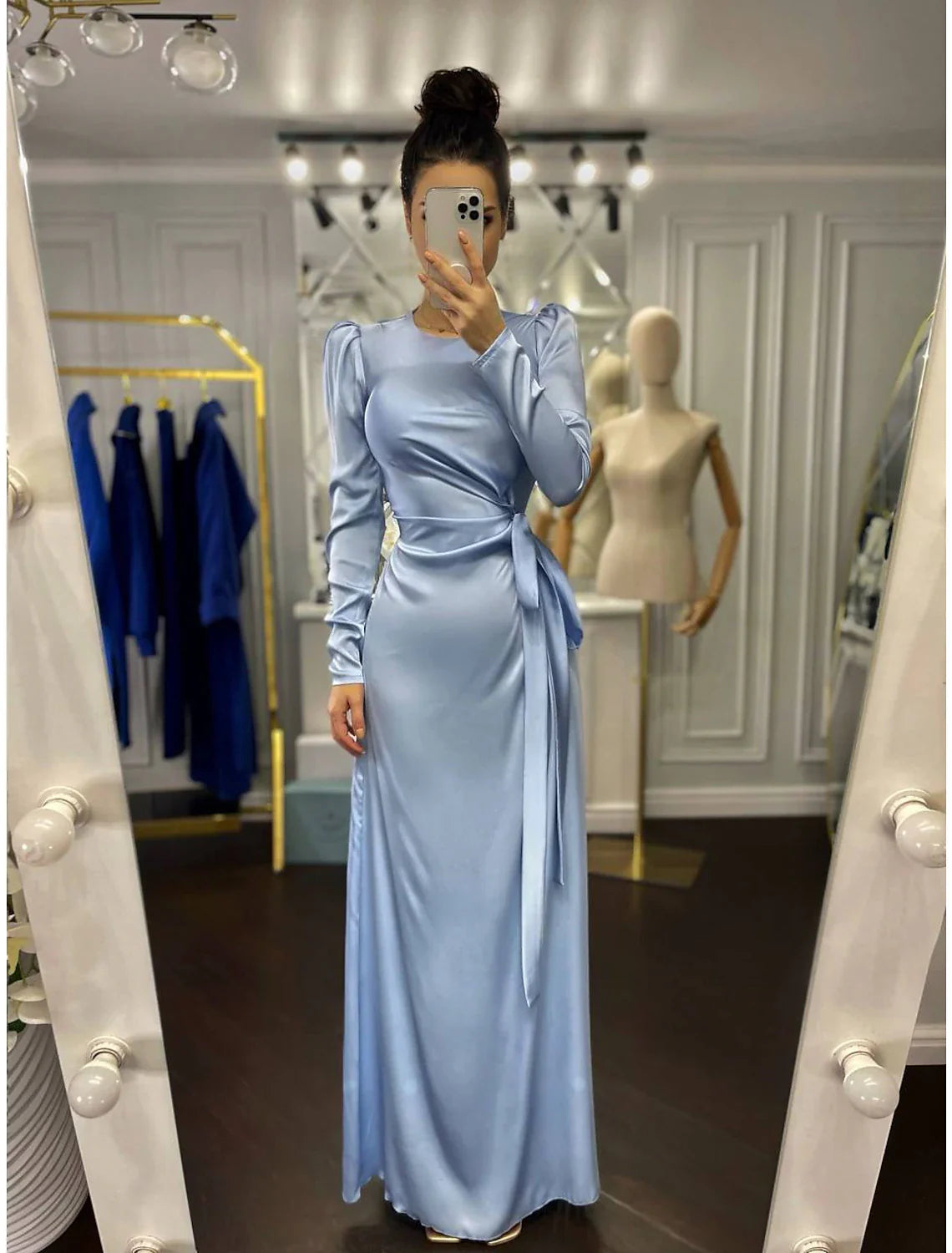 Evening Gown Elegant Dress Wedding Guest Fall Floor Length Long Sleeve High Neck Bridesmaid Dress Satin with Ruched simple gentle atmospheric and unique desi Bring summer colors to enhance whiteness