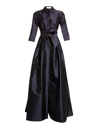 Evening Gown Elegant Dress Wedding Guest Floor Length 3/4 Length Sleeve Shirt Collar Pocket Taffeta with Pocket Strappy simple gentle atmospheric and unique desi Bring summer colors to enhance whiteness